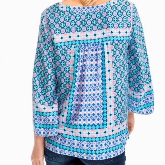 Southern Tide Blouse Womens Small Boho Top Tropical Blue Green Summer NWT Evelyn - Picture 3 of 11